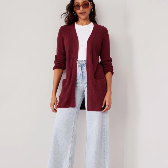 NWT OLD NAVY Textured Long-Line Open-Front Sweater Color: Red Red Wine - Picture 4 of 6